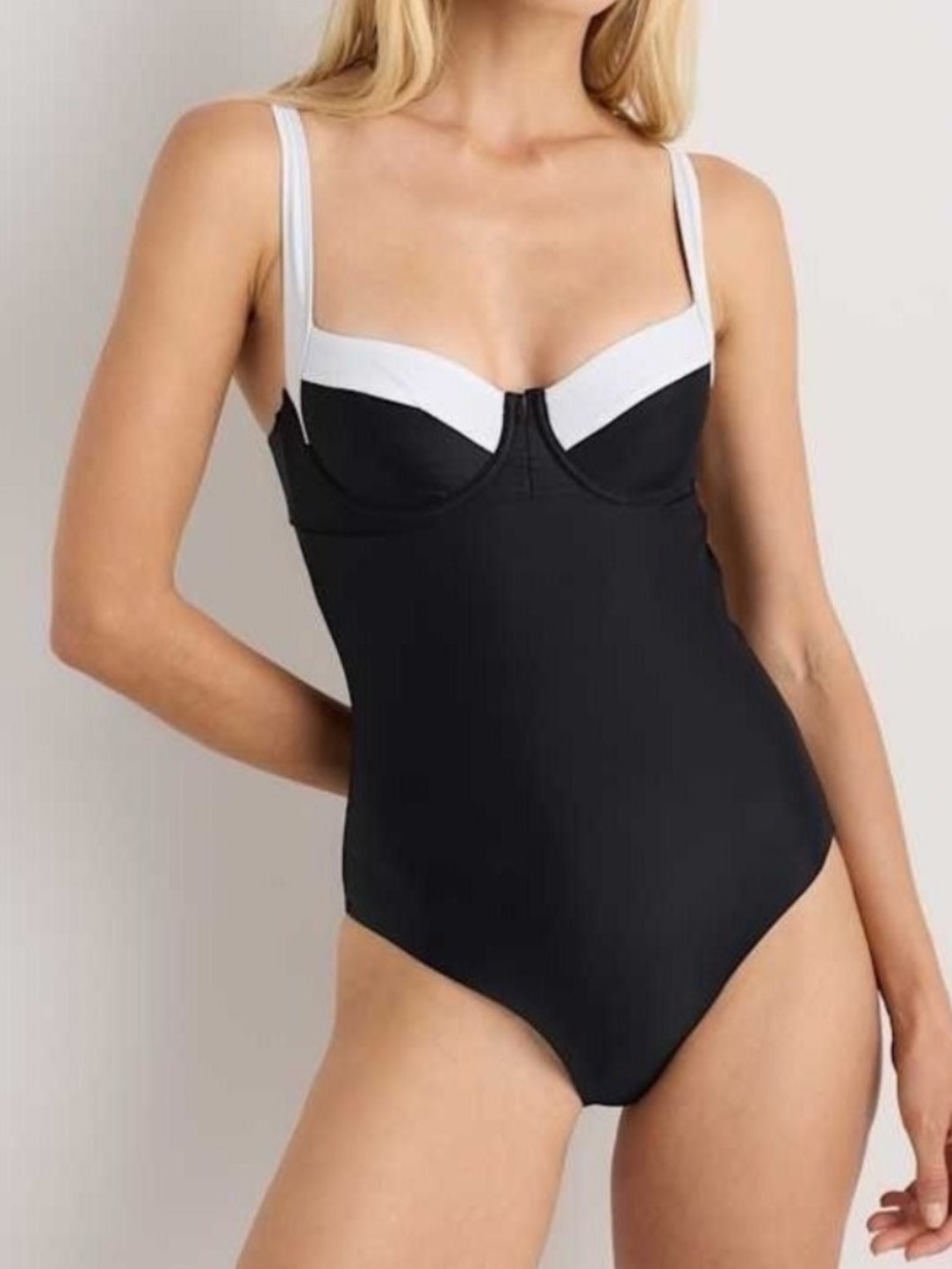 Quince NWT Italian Underwire One Piece Swimsuit Black White XL Bathing Suit